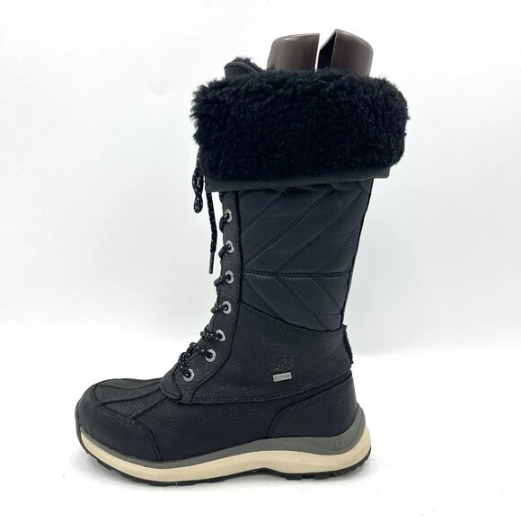 Ugg Quilted Black Leather "Sample" Winter Snow Boots Women's Size 7 - Picture 7 of 8